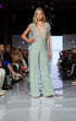 Embellished Mint Jumpsuit with Beaded Cape